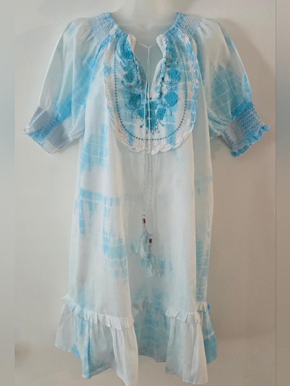 Chelsea & Violet Swim Cover-up Sz Small 100% Cotton Pullover Tassels Tie Dye
